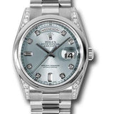 Rolex Platinum Day-Date 36 Watch - Domed Bezel - Glacier Blue Diamond Dial - President Bracelet - 118296 gladp