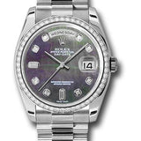 Rolex Platinum Day-Date 36 Watch -  Bezel - Dark Mother-Of-Pearl Diamond Dial - President Bracelet - 118346 dkmdp