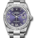 Rolex Steel Datejust 36 Watch - Fluted Bezel - Aubergine Purple Diamond Roman VI and IX Dial - Oyster Bracelet - 2019 Release - 126234 audr69o