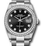 Rolex Steel Datejust 36 Watch - Diamond Bezel - Black Diamond Dial - Oyster Bracelet - 2019 Release - 126284RBR bkdo