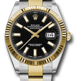 Rolex Steel and Yellow Gold Rolesor Datejust 41 Watch - Fluted Bezel - Black Index Dial - Oyster Bracelet - 126333 bkio