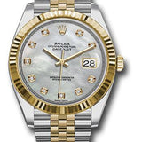 Rolex Steel and Yellow Gold Rolesor Datejust 41 Watch - Fluted Bezel - White Mother-Of-Pearl Diamond Dial - Jubilee Bracelet - 126333 mdj