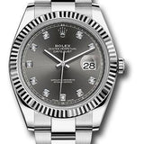 Rolex Steel and White Gold Rolesor Datejust 41 Watch - Fluted Bezel - Dark Rhodium Diamond Dial - Oyster Bracelet - 126334 dkrdo