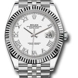 Rolex Steel and White Gold Rolesor Datejust 41 Watch - Fluted Bezel - White Roman Dial - Jubilee Bracelet - 126334 wrj