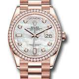 Rolex Everose Gold Day-Date 36 Watch - Diamond Bezel - Mother-of-Pearl Diamond Dial - President Bracelet - 128345RBR mdp