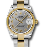 Rolex Steel and Yellow Gold Datejust 31 Watch - Domed Bezel - Slate Grey Roman Dial - Oyster Bracelet - 178243 gro