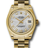 Rolex Yellow Gold Datejust 31 Watch - Domed Bezel - Mother-Of-Pearl Diamond Dial - President Bracelet - 178248 mdp