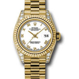 Rolex Yellow Gold Lady-Datejust 26 Watch - Fluted Bezel - White Roman Dial - President Bracelet - 179238 wrp