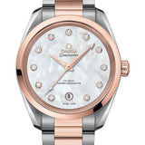 Omega Seamaster Aqua Terra 150M Co-Axial Master Chronometer Ladies Watch - 38 mm Steel And Sedna Gold Case - White Mother-Of-Pearl Diamond Dial - 220.20.38.20.55.001