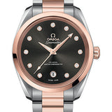 Omega Seamaster Aqua Terra 150M Co-Axial Master Chronometer Ladies Watch - 38 mm Steel And Sedna Gold Case - Glossy Grey Diamond Dial - 220.20.38.20.56.001