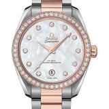 Omega Seamaster Aqua Terra 150M Co-Axial Master Chronometer Ladies Watch - 38 mm Steel And Sedna Gold Case - White Mother-Of-Pearl Diamond Dial - 220.25.38.20.55.001