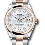 Rolex Steel and Everose Gold Datejust 31 Watch - Domed Bezel - Silver Diamond Dial - Oyster Bracelet - 278241 mdo