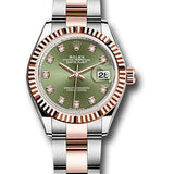 Rolex Steel and Everose Gold Rolesor Lady-Datejust 28 Watch - Fluted Bezel - Olive Green Diamond Dial - Oyster Bracelet - 279171 ogdo