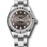 Rolex Steel and White Gold Rolesor Lady-Datejust 28 Watch - Fluted Bezel - Dark Grey Diamond Dial - Oyster Bracelet - 279174 dgdo