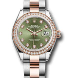 Rolex Steel and Everose Gold Rolesor Lady-Datejust 28 Watch - Diamond Bezel - Olive Green Diamond Dial - Oyster Bracelet - 279381RBR ogdo