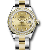 Rolex Steel and Yellow Gold Rolesor Lady-Datejust 28 Watch - Diamond Bezel - Champagne Diamond Dial - Oyster Bracelet - 279383RBR chdo