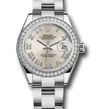 Rolex Steel and White Gold Rolesor Lady-Datejust 28 Watch - 44 Diamond Bezel - Silver Roman Dial - Oyster Bracelet - 279384RBR sro