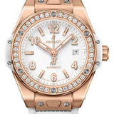 Hublot Big Bang One Click King Gold White Diamonds Watch - 33 mm - White Dial - White Rubber Strap-485.OE.2080.RW.1204