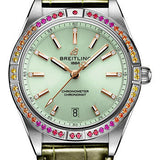 Breitling Chronomat Automatic 36 South Sea Watch - Stainless Steel (Gem-set) - Mint Green Dial - Green Alligator Leather Strap - Folding Buckle - A10380611L1P1