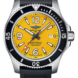 Breitling Superocean Automatic 44 Watch - Stainless Steel - Yellow Dial - Black Rubber Strap - Tang Buckle - A17367021I1S1