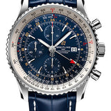 Breitling Navitimer Chronograph GMT 46 Watch - Steel - Blue Dial - Blue Alligator Strap - Folding Buckle - A24322121C2P2