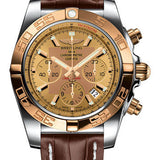 Breitling Chronomat 44 Watch - Steel & Gold - Golden Sun Dial - Brown Croco Strap - Deployant Buckle - CB011012/H548-Croco-Brown-Deployant