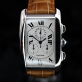 Cartier Tank Americaine Chronograph 2312 26MM x 45MM White Gold While Dial Full Set WARRANTY