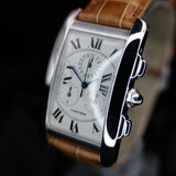 Cartier Tank Americaine Chronograph 2312 26MM x 45MM White Gold While Dial Full Set WARRANTY
