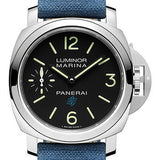 Panerai Luminor Logo - 44mm - Brushed Steel - Black Dial - Blue Canvas Strap - PAM00777