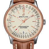 Breitling Navitimer 1 Automatic 38 Watch - Steel and Red Gold Case - Silver Dial - Gold Croco Strap - U17325211G1P1