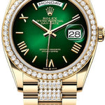 Rolex Day-Date 36 36mm Green Ombré Dial Diamond-Set Bezel with Diamond-Set President Bracelet - 128348RBR
