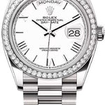 Rolex Day-Date 36 36mm White Dial Diamond-Set Bezel President Bracelet - 128349RBR