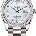 Rolex Day-Date 36 36mm White MOP Diamond-Set Dial Diamond-Set Bezel President Bracelet - 128399TBR