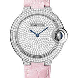 Cartier Ballon Bleu de Cartier Watch - 33 mm White Gold Diamond Case - Diamond Paved Dial - Pearly Pink Alligator Strap - WE902047