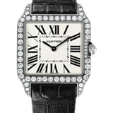 Cartier Santos-Dumont Watch - Small White Gold Diamond Case - Silver Dial - Alligator Strap - WH100251