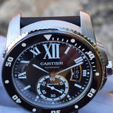 Cartier Calibre de Cartier Diver Watch - 42 mm Steel Case - Black Dial - Black Rubber Strap - W7100056