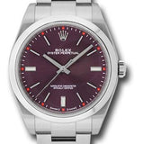 Rolex Steel Oyster Perpetual 39 Watch - Domed Bezel - Red Grape Index Dial - 114300 rgio