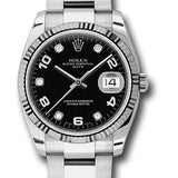 Rolex Date 34 Watch - Fluted Bezel - Black Five Diamond Dial - 115234 bkdo