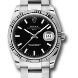 Rolex Date 34 Watch - Fluted Bezel - Black Index Dial - 115234 bkso