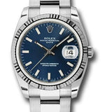 Rolex Date 34 Watch - Fluted Bezel - Blue Index Dial - 115234 blio