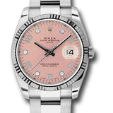 Rolex Date 34 Watch - Fluted Bezel - Pink Five Diamond Dial - 115234 pdo