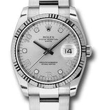 Rolex Date 34 Watch - Fluted Bezel - Silver Five Diamond Dial - 115234 sdo