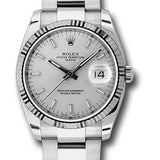 Rolex Date 34 Watch - Fluted Bezel - Silver Index Dial - 115234 sso