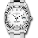 Rolex Date 34 Watch - Fluted Bezel - White Five Diamond Dial - 115234 wdao