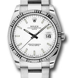 Rolex Date 34 Watch - Fluted Bezel - White Index Dial - 115234 wio