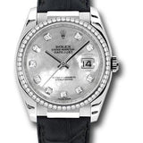 Rolex White Gold Datejust 36 Watch - 60 Diamond Bezel - Mother-Of-Pearl Diamond Dial - Leather - 116189 md