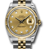 Rolex Steel and Yellow Gold Rolesor Datejust 36 Watch - Fluted Bezel - Champagne Diamond Dial - Jubilee Bracelet - 116233 chdj