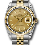 Rolex Steel and Yellow Gold Rolesor Datejust 36 Watch - Fluted Bezel - Champagne Index Dial - Jubilee Bracelet - 116233 chsj