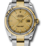 Rolex Steel and Yellow Gold Rolesor Datejust 36 Watch - Fluted Bezel - Champagne Index Dial - Oyster Bracelet - 116233 chso