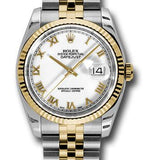 Rolex Steel and Yellow Gold Rolesor Datejust 36 Watch - Fluted Bezel - White Roman Dial - Jubilee Bracelet - 116233 wrj